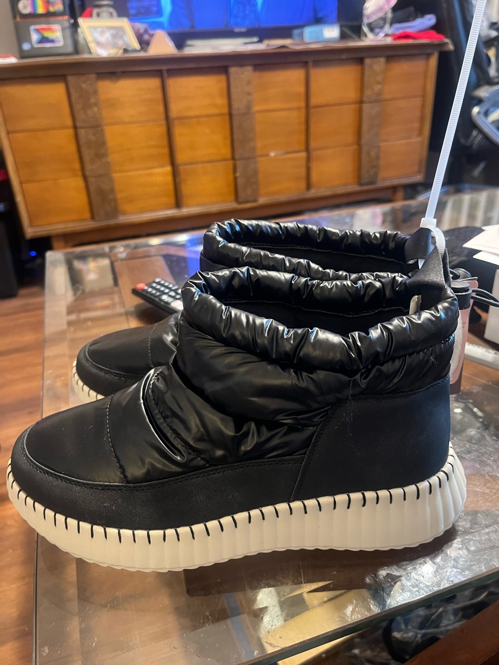 Patrizia Black Puffer water proof Ankle Winter Boots with White Platform Sole